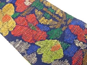 手織り真綿紬花々模様織出し名古屋帯